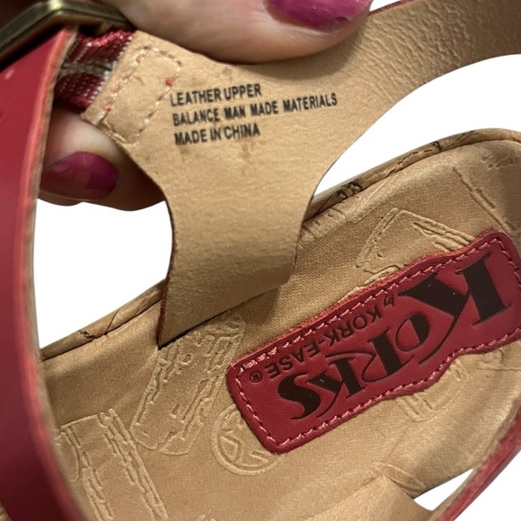 NWOT Korks by Kork Ease Brie Sandals Sz 8 Red Leather Wedge Heel Boho Shoes - Picture 4 of 8